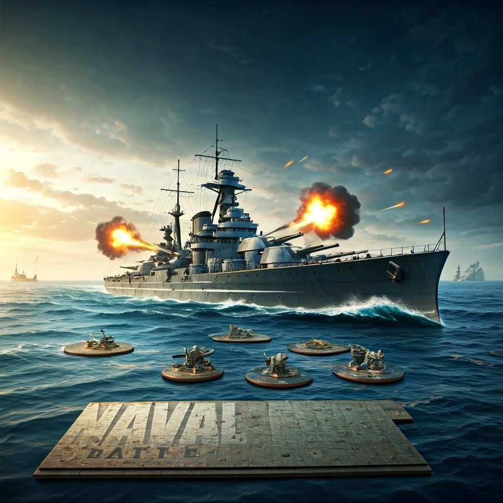 Naval Warfare Scene on a Game Board in 3D Digital Art