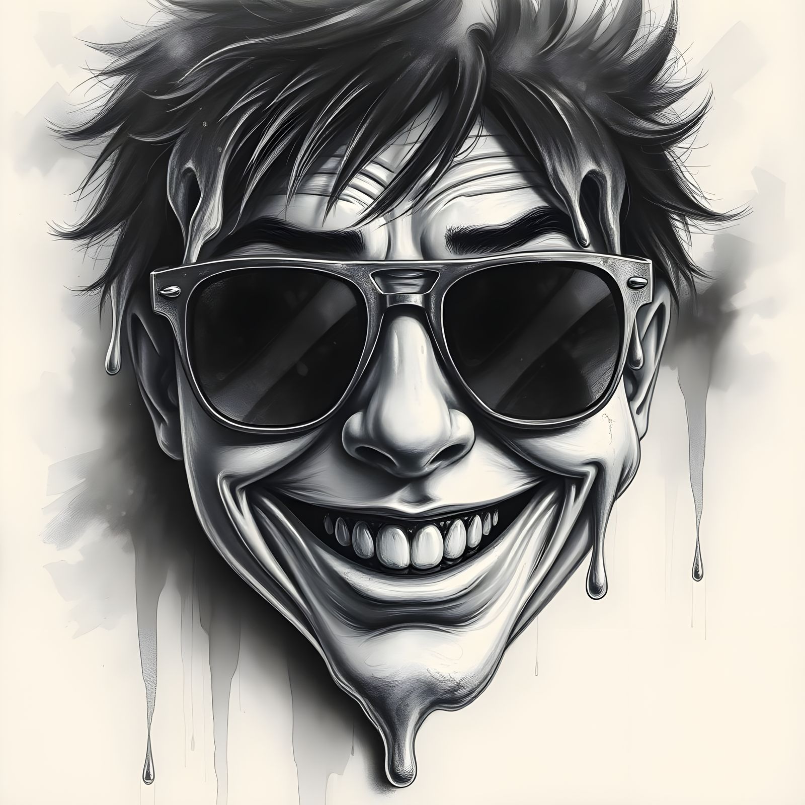 Melting Smiley Face with Sunglasses: Charcoal Drawing