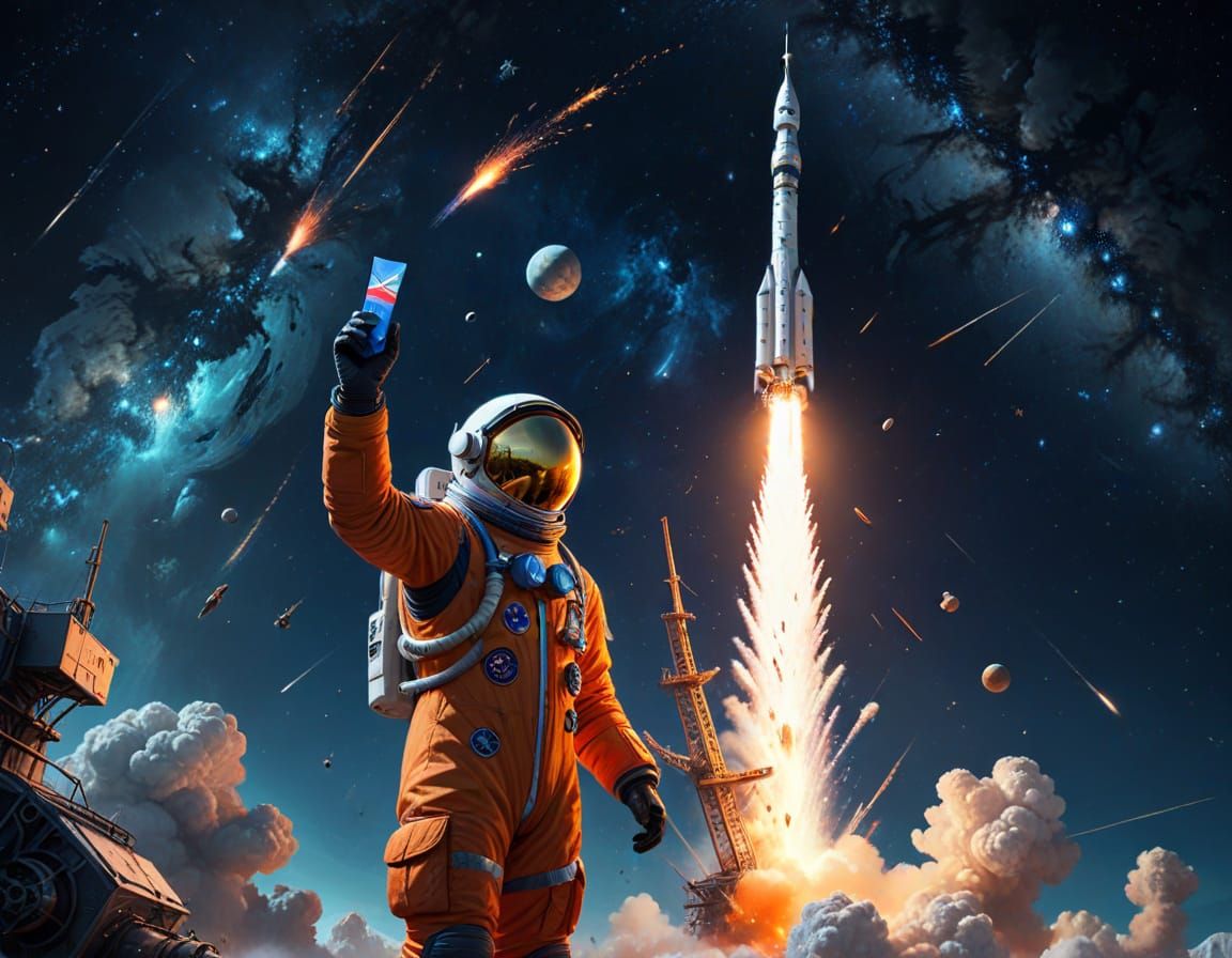 Cosmonautics Day Celebration: Vibrant Digital Painting