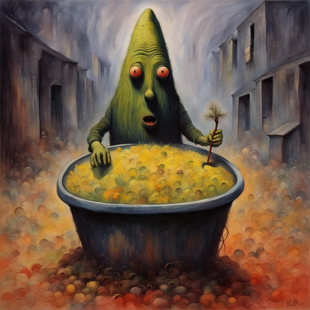 Pickle Man Museum Masterpiece in Mixed Media Style