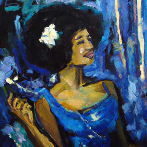 Jazz Singer in Blue Velvet Dress, Expressionist Oil Painting