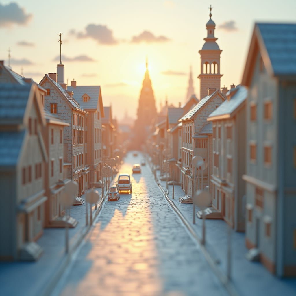 Origami Cityscape in Warm Light