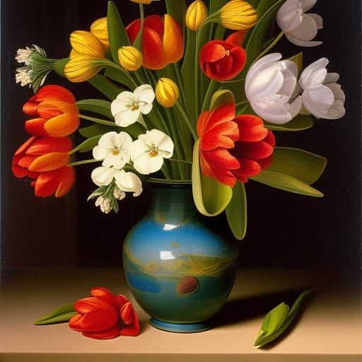 Renaissance Tulips in Vase Still Life