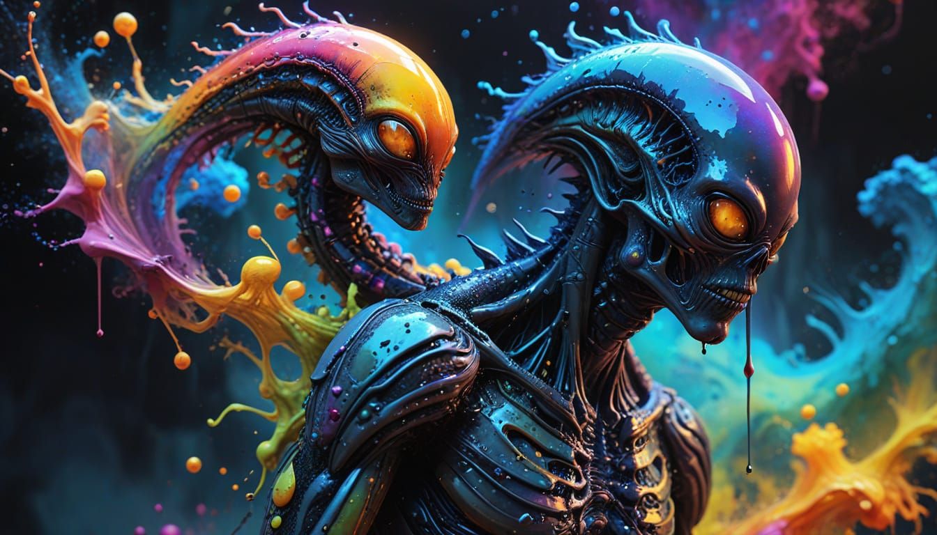 Surreal Alien Landscape in Alcohol-Ink Wash Style