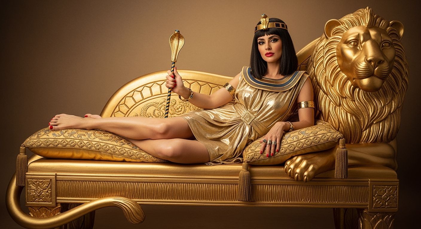 Seductive Egyptian Queen on Golden Chaise Lounge