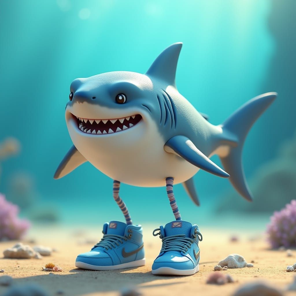 Adorable Three-Legged Shark in 3D Pixar Style