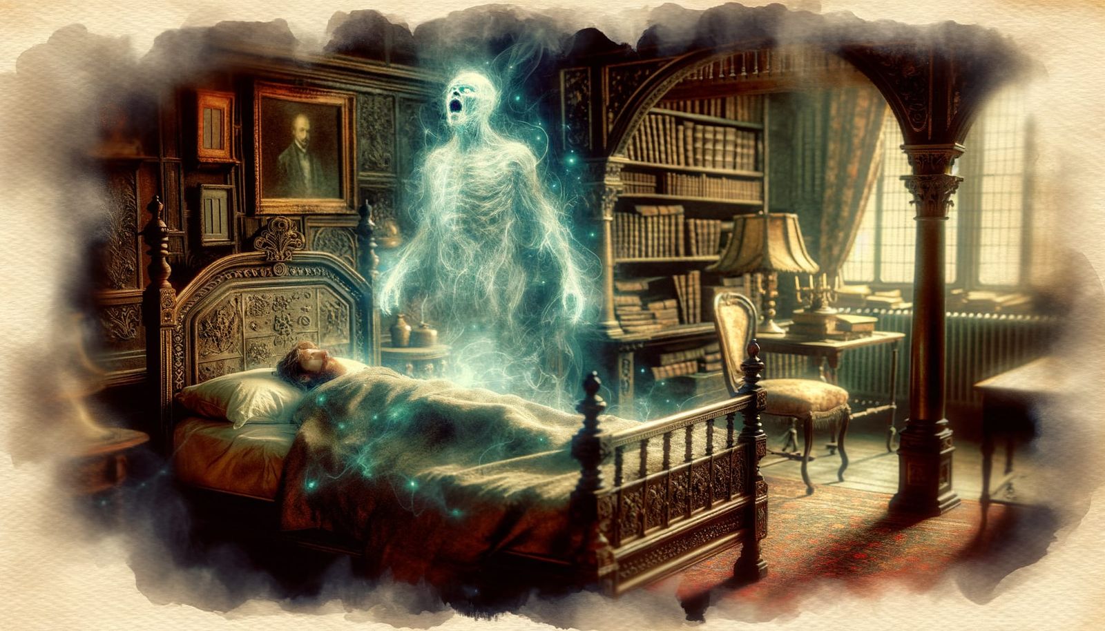 Ethereal Energy Vampire in Victorian Chamber, Watercolor Pai...