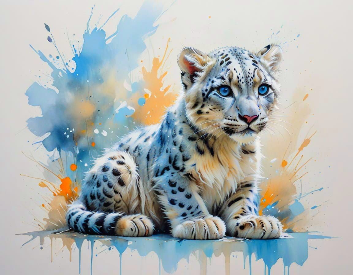 Baby Snow Leopard with Curious Eyes in Gentle Morning Light