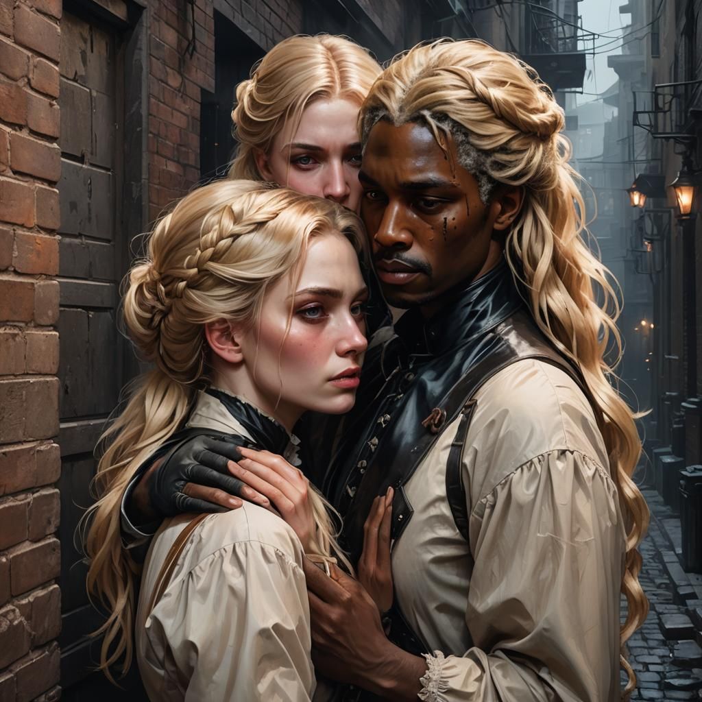 Victorian Women's Fear in Dark Alley, Digital Art