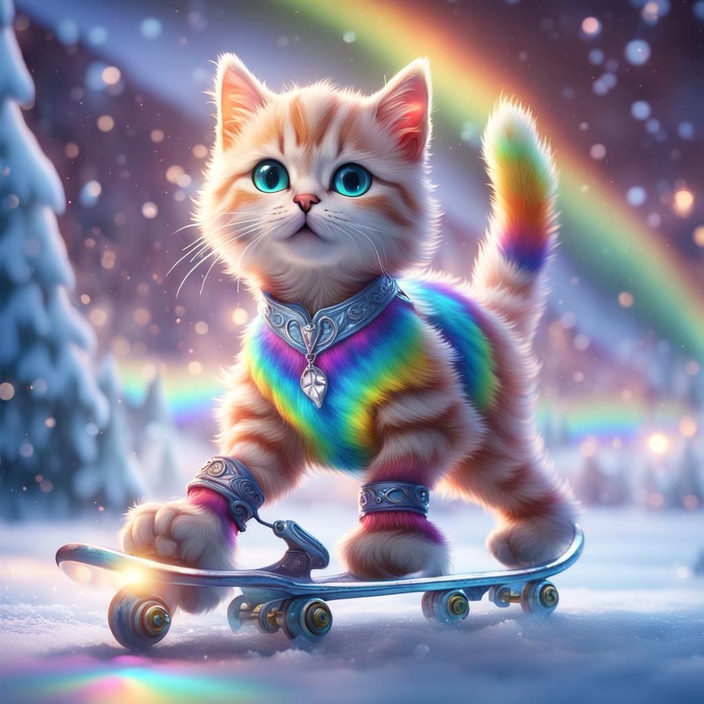 Rainbow Kitten Ice Skating: Fantasy Concept Art