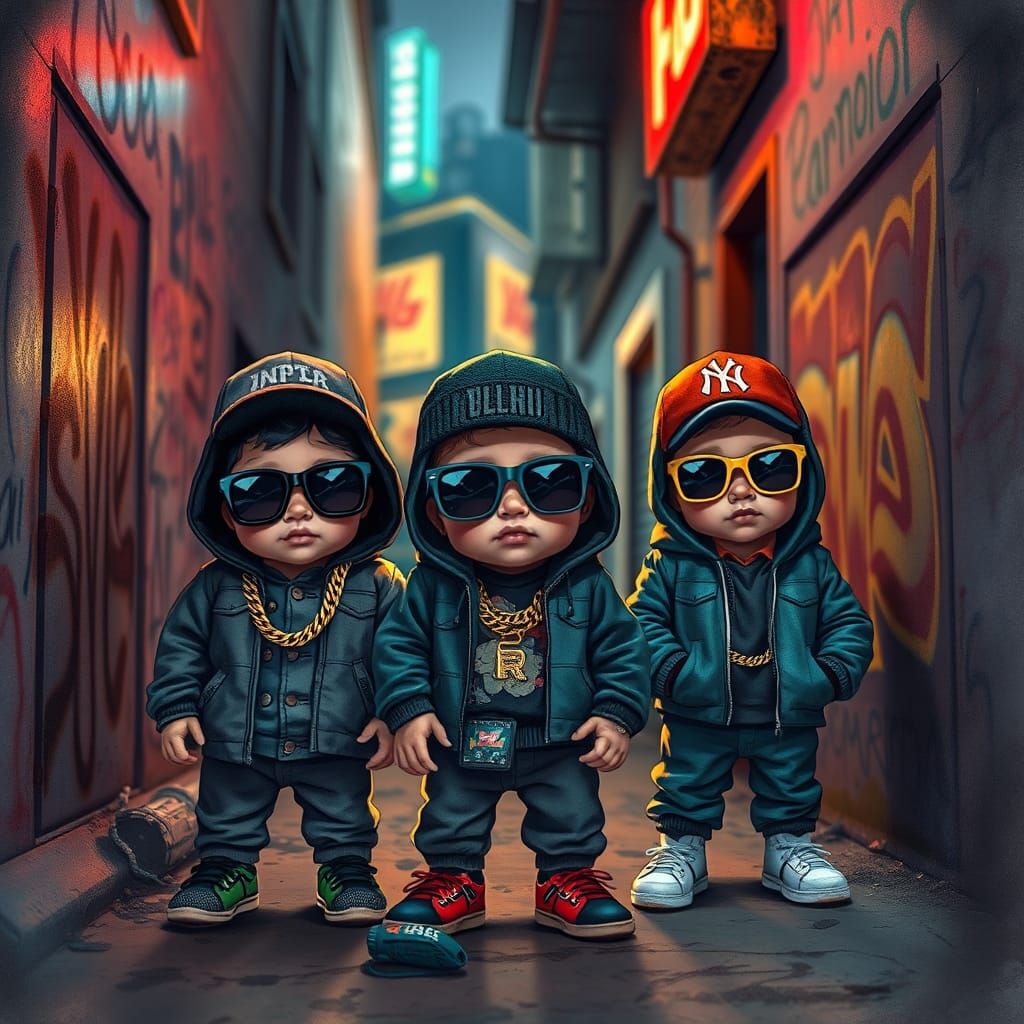Toddler Gangsters in Dreamlike Watercolor Style