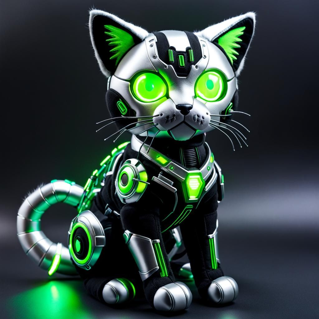 Cyberpunk Cat Plushie with Neon Accents