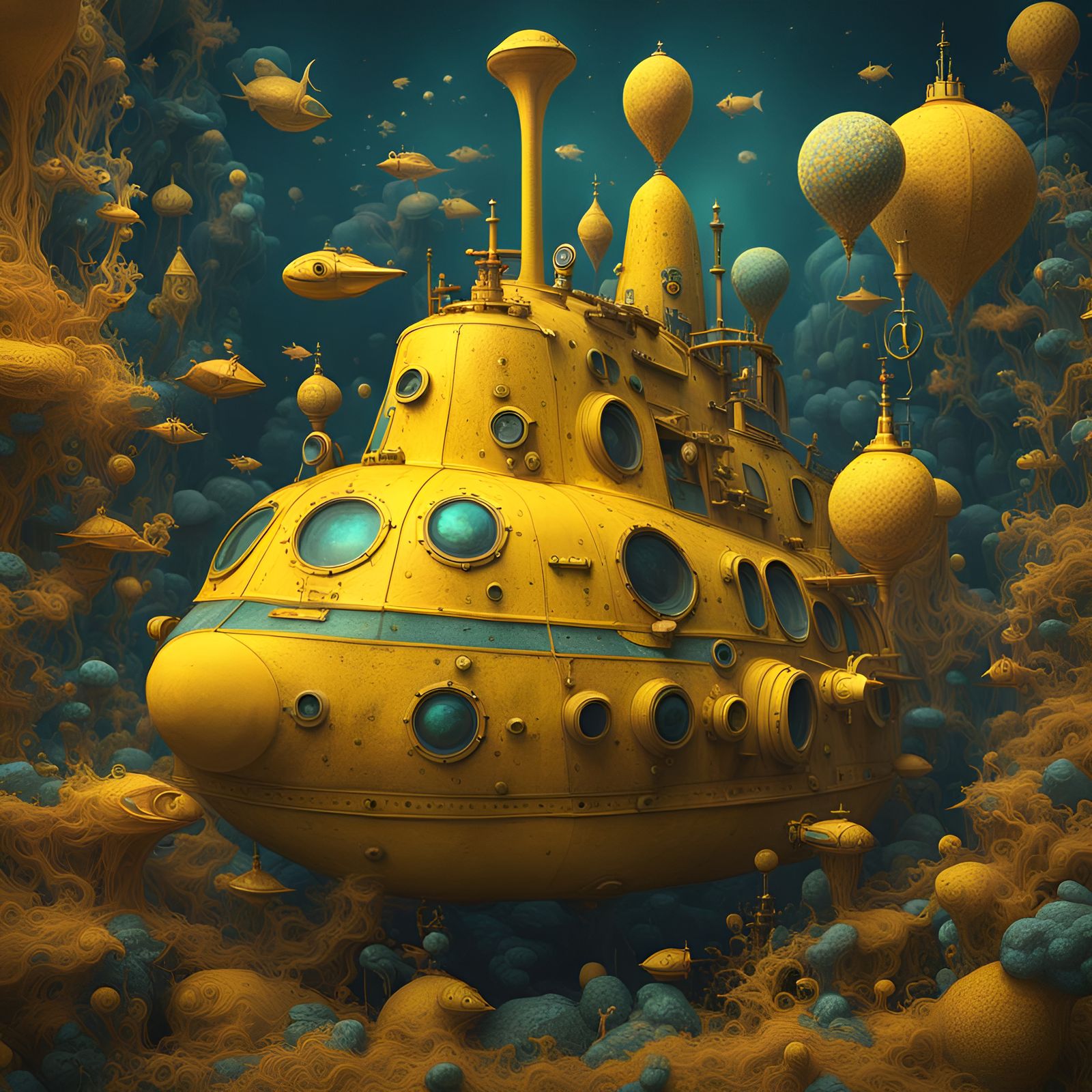 Yellow Submarine in the Style of Hieronymus Bosch