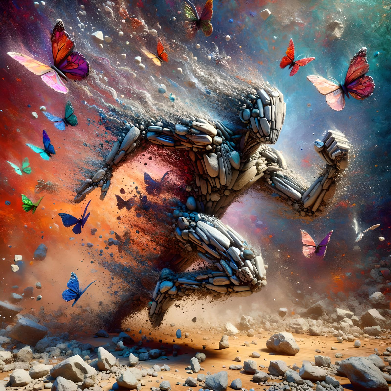 Stone Golem Tornado Unleashes Butterflies and Spirits