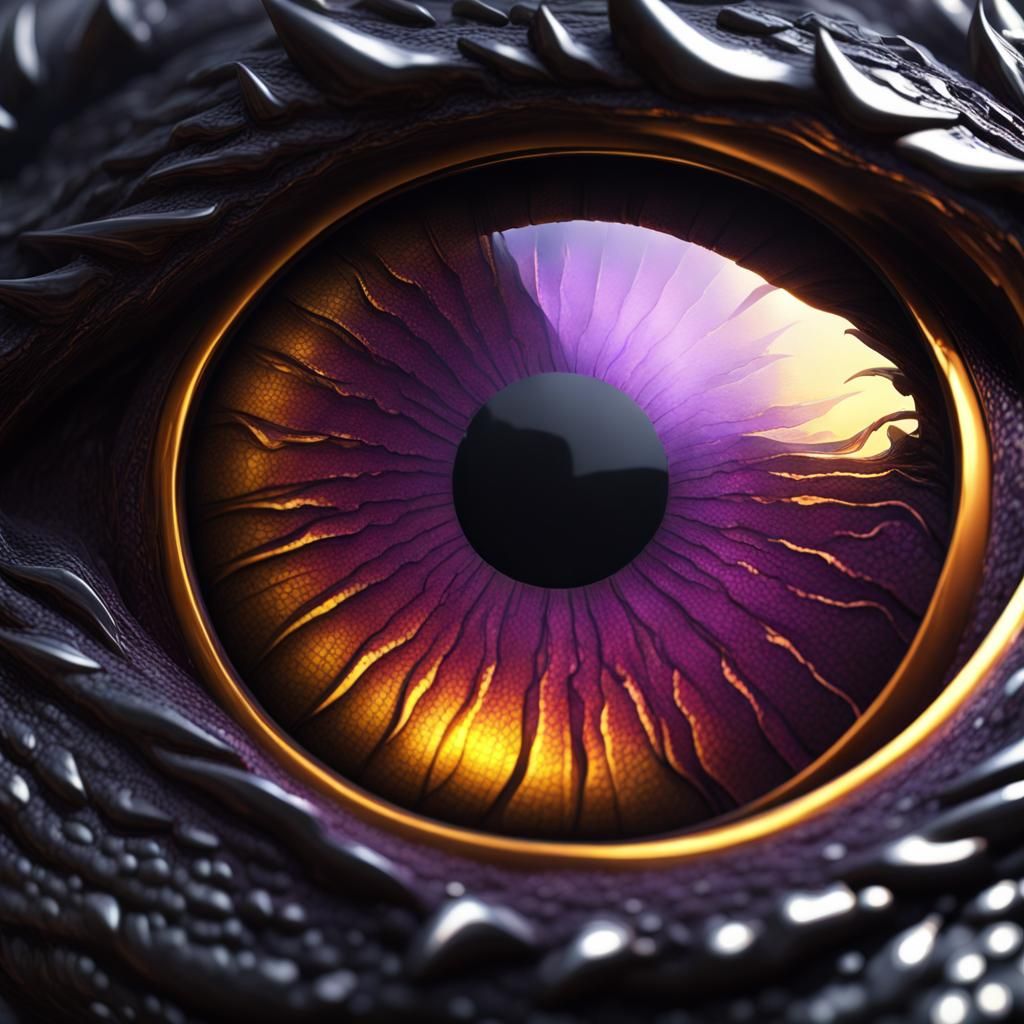 Shiny black scaled dragon eye
