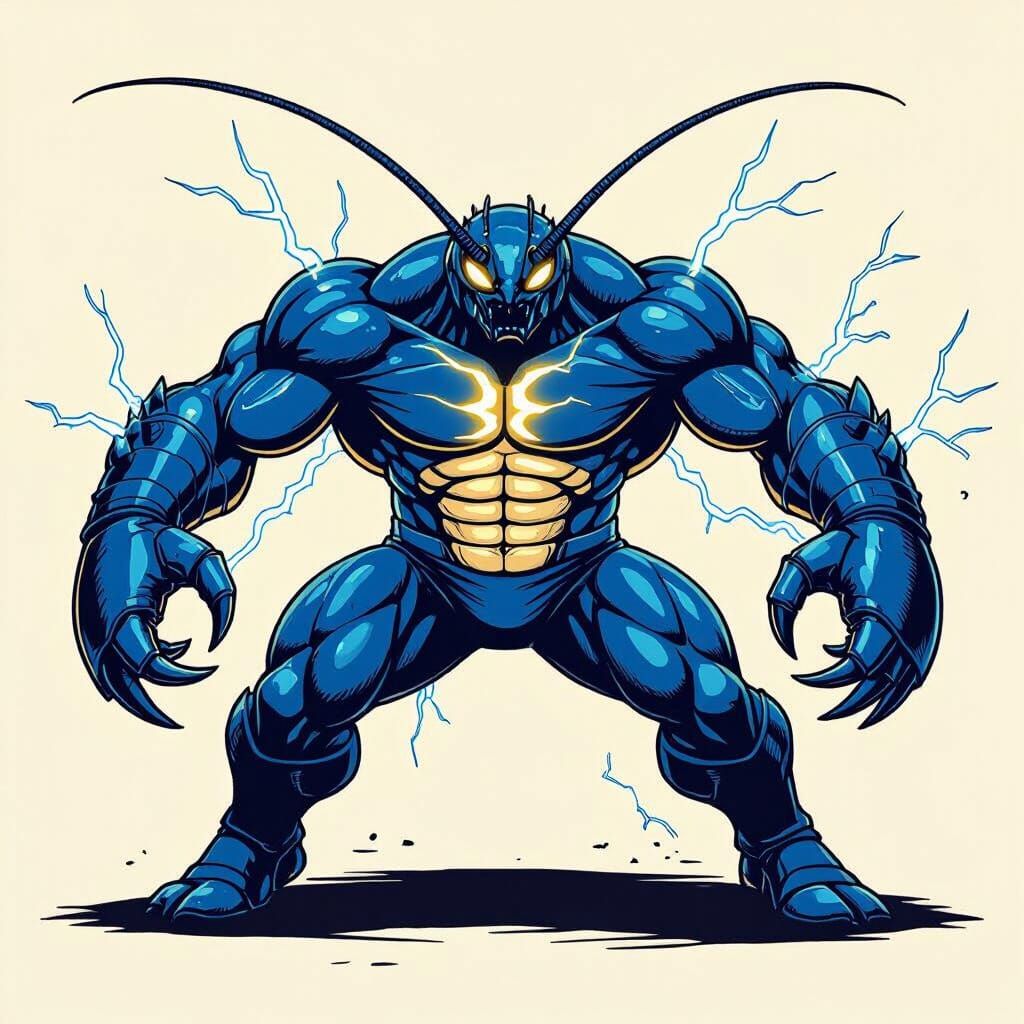 Electric Blue Lobster Warrior in Comic Style