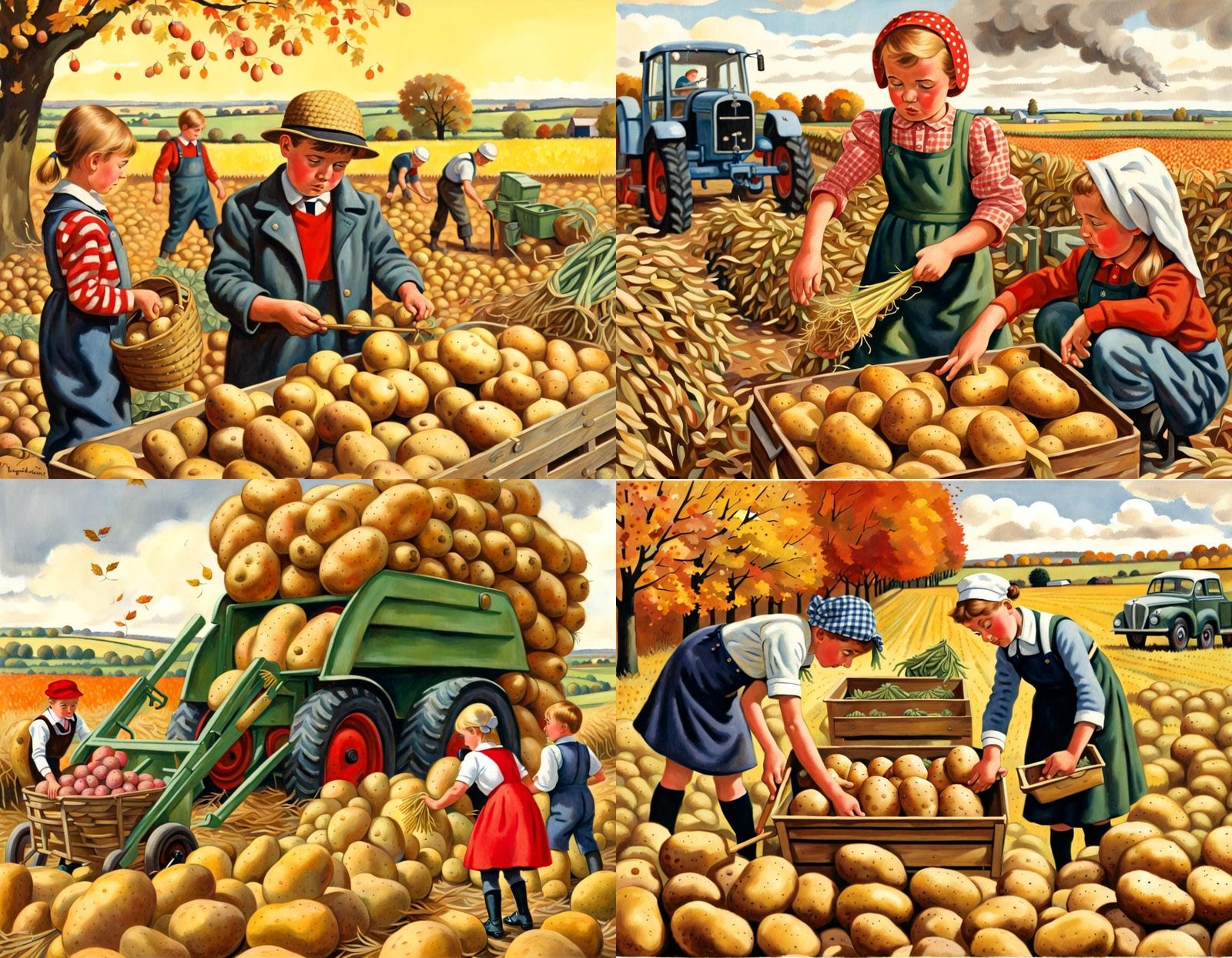 Ladybird Book Style Autumn Potato Harvest