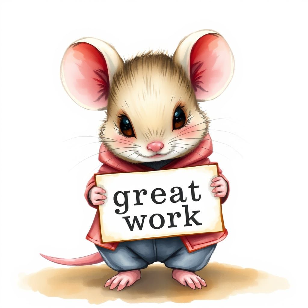 Adorable Mouse with Sign in Watercolor Style