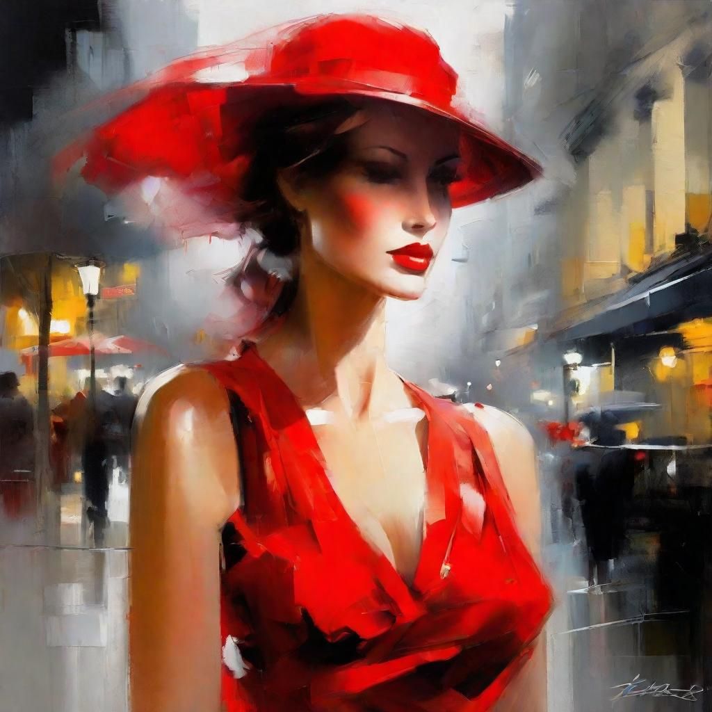 Comic Noir Expressionism, woman in red, Willem Haenraets,