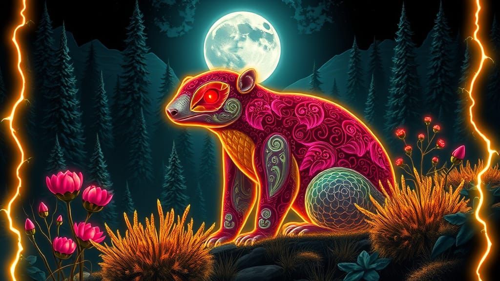 Celestial Mongoose in Mystical Forest, Dragonball Z Style