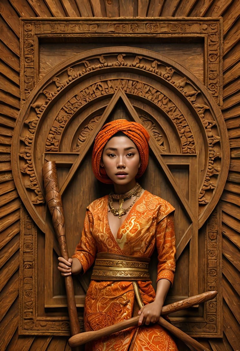 Southeast Asian Goddess of the Earth in Vibrant Tribal Attir...