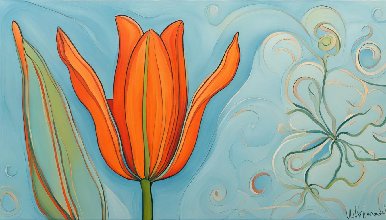 Orange Tulip Painting in Detailed Matte Style