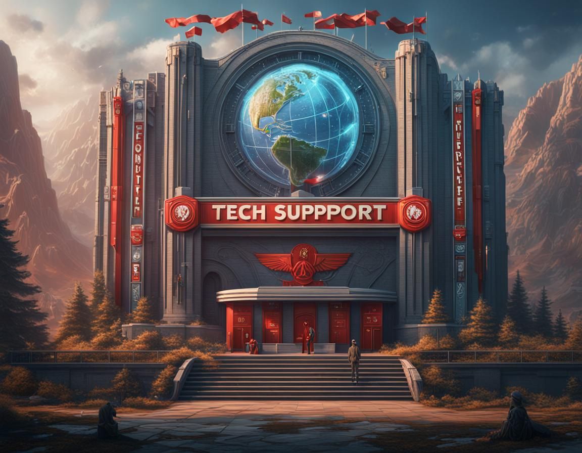 Communistic style monument. Motto on focus is "Long Live Tech Support"