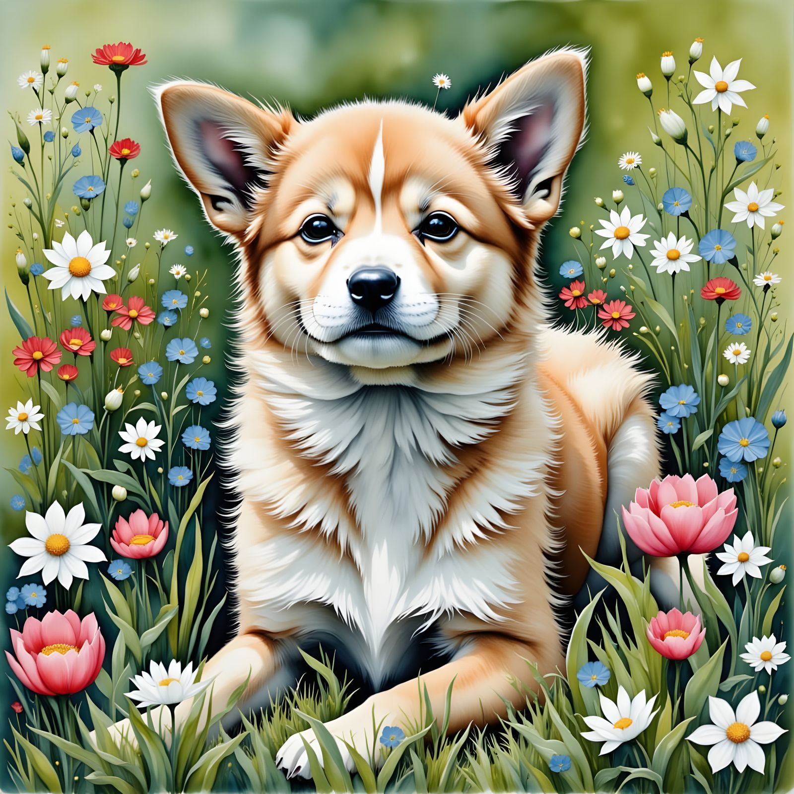 Whimsical Watercolor Landscape in Scandi Folk Style