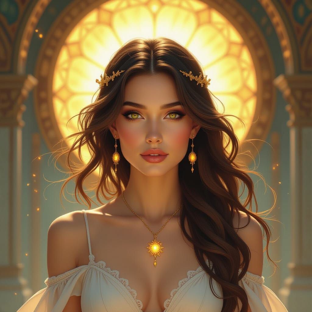 Radiant Sun Elf in Solar Temple: Art Nouveau Style