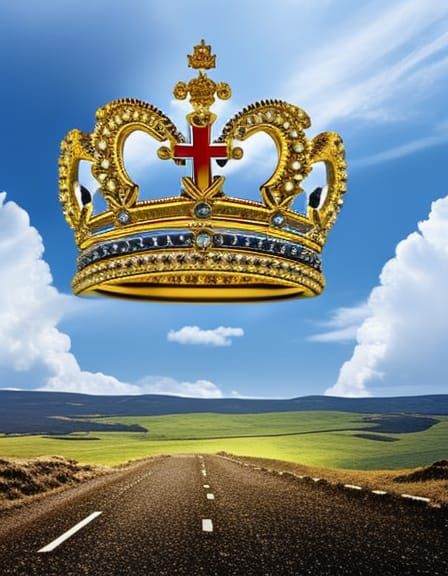 Queen Elizabeth II Crown over UK Map