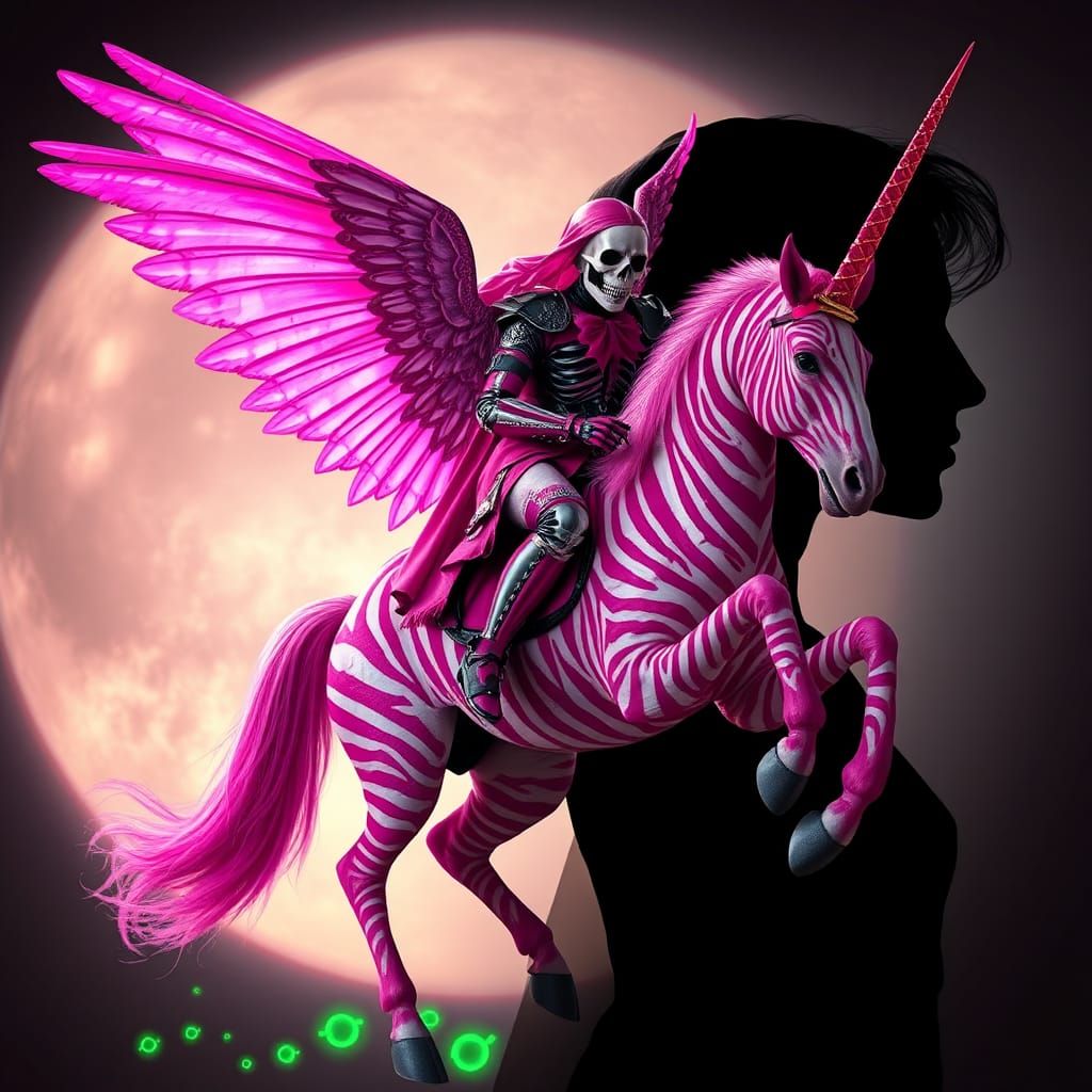 Pink Reaper Queen on Unicorn in Gothic Style
