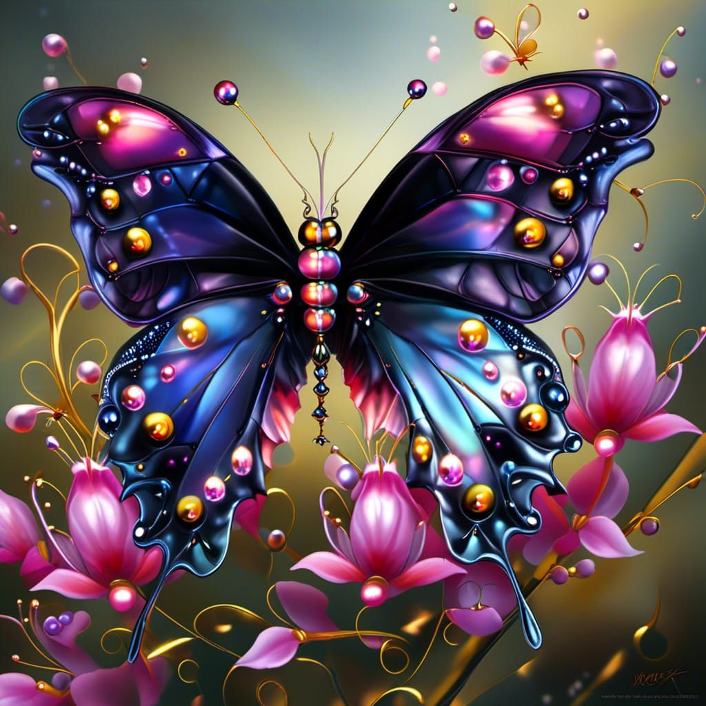 A single Mesmerizingly gorgeous  iridescent butterfly, shiny...