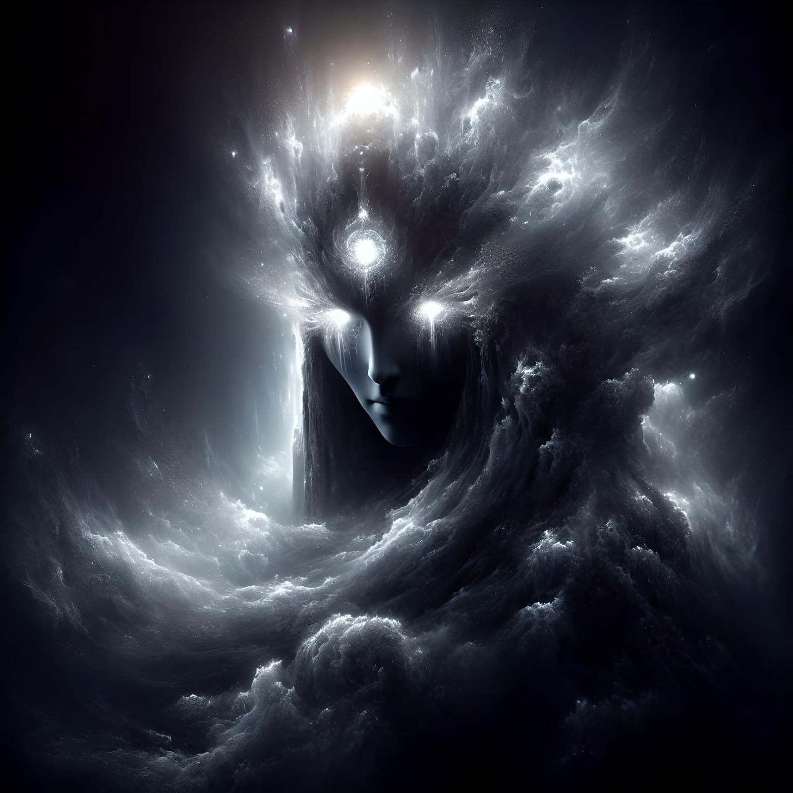 Enigmatic Figure in Shadows Radiating Light