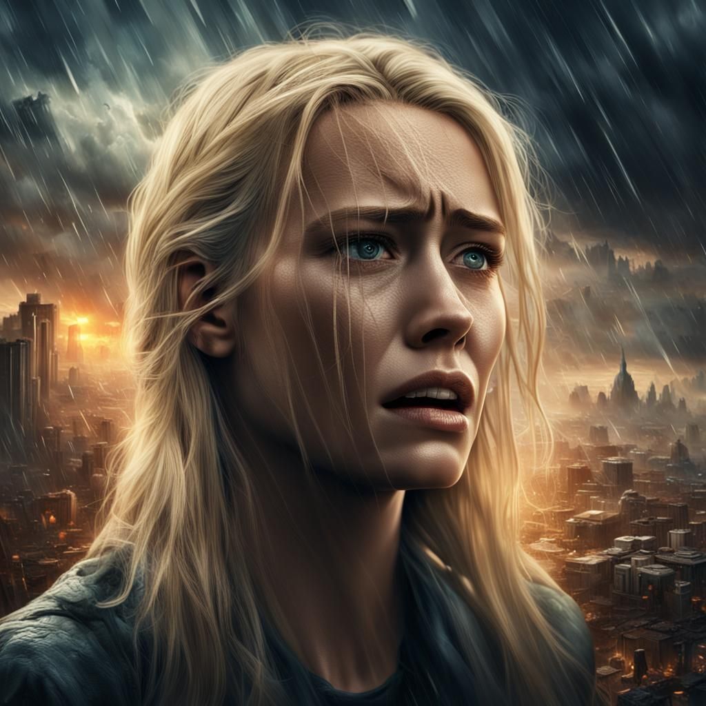 Beautiful blonde woman, crying, despair, desparation, misery...
