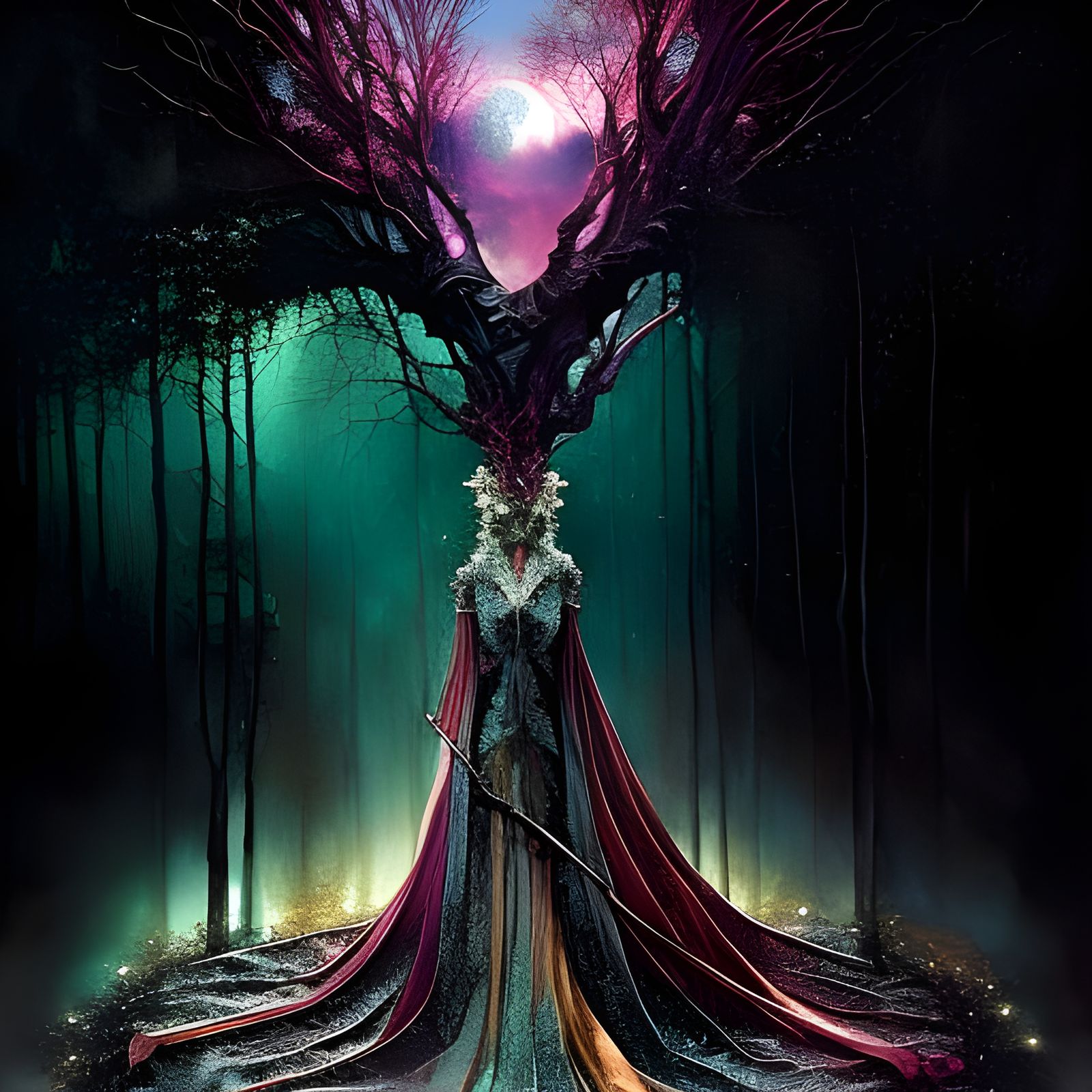 Spooky Forest Altar: A Dark Maximalist Digital Painting