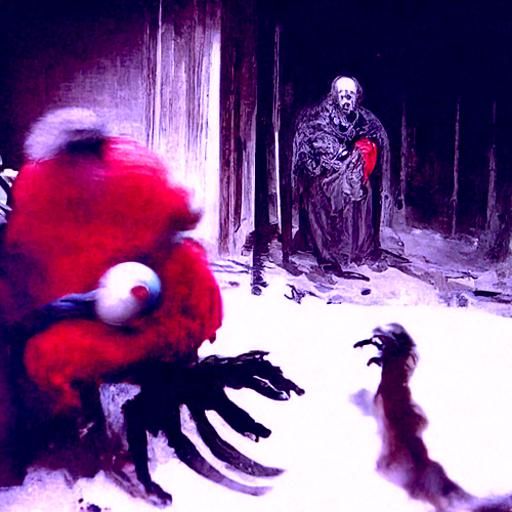 Horrific Elmo Jump Scare in Doré Style