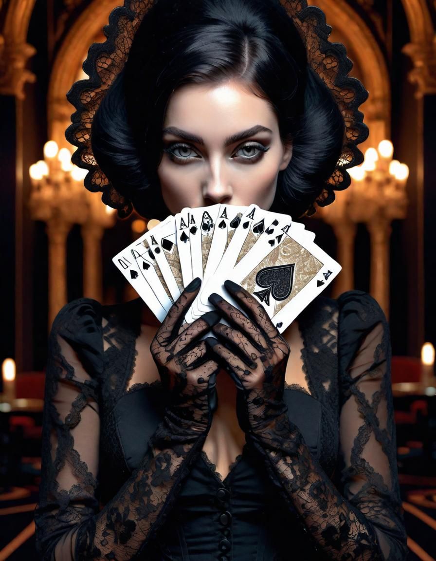 Gothic Woman with Ace of Spades Card