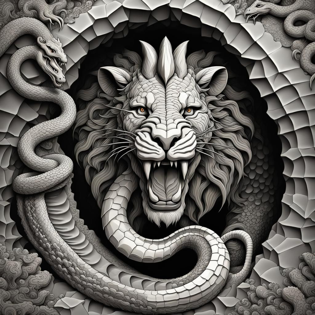 Surreal Chimera Emerges from Cave: Abstract Vector Art