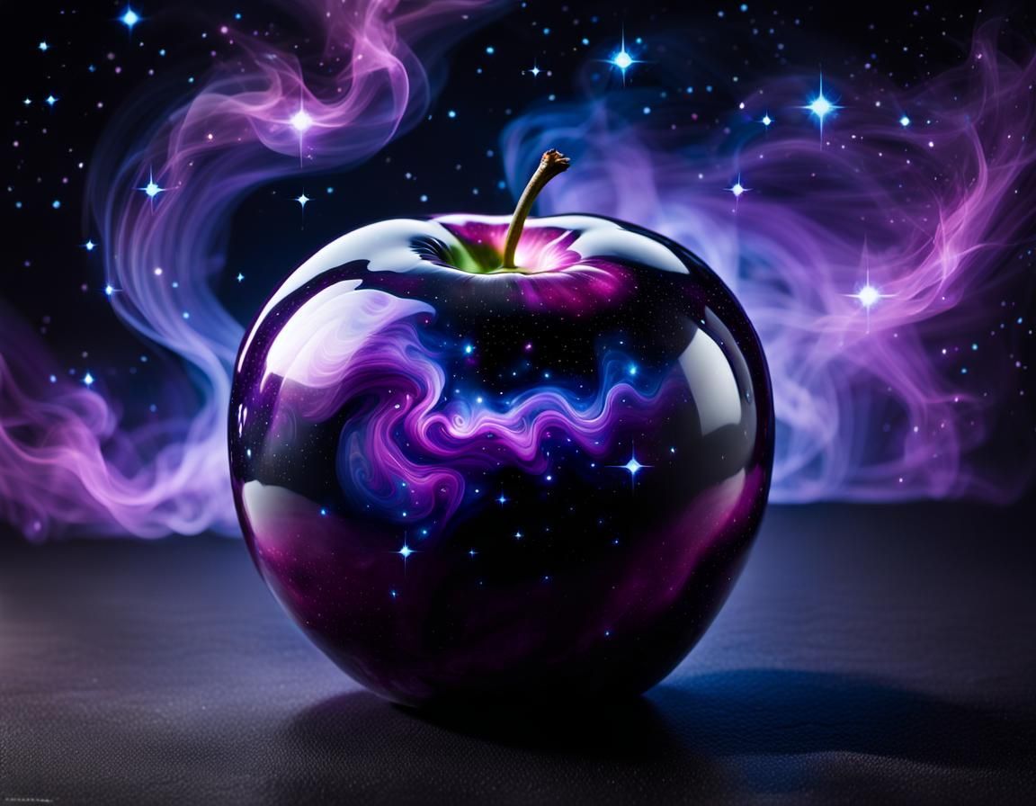 Nebula in Glass Apple on Black Background