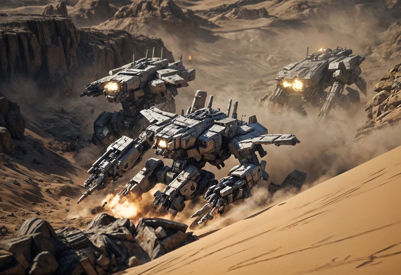 Armored Mechanical Beast in Sci-Fi Desert Battle