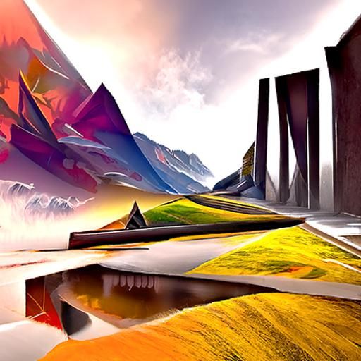 Geometric Abstract Art in Hyperreal Digital Painting