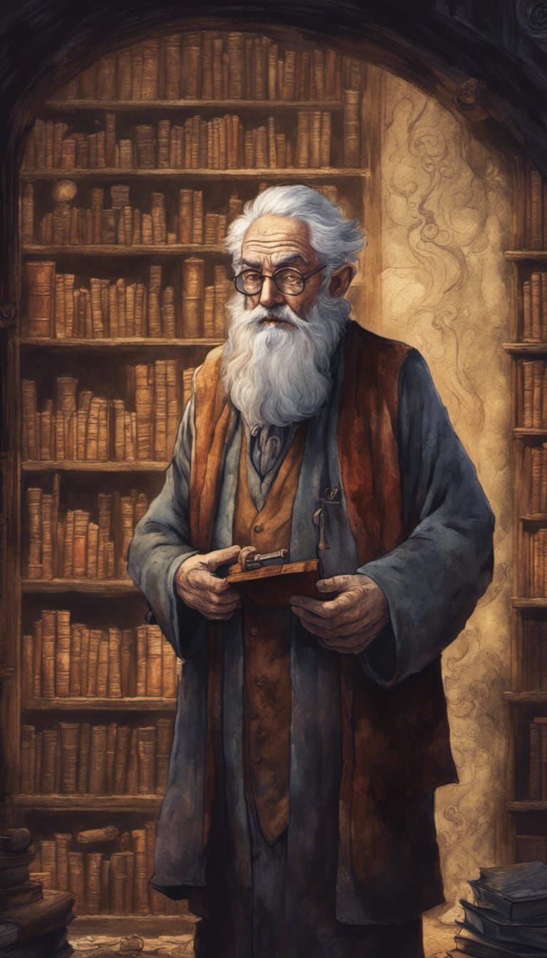 Detailed Matte Painting of Old Professor With Pipe