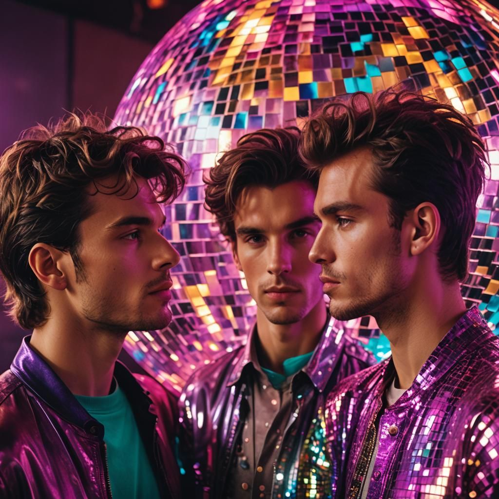 Intimate Portrait of Two Men in Disco Light