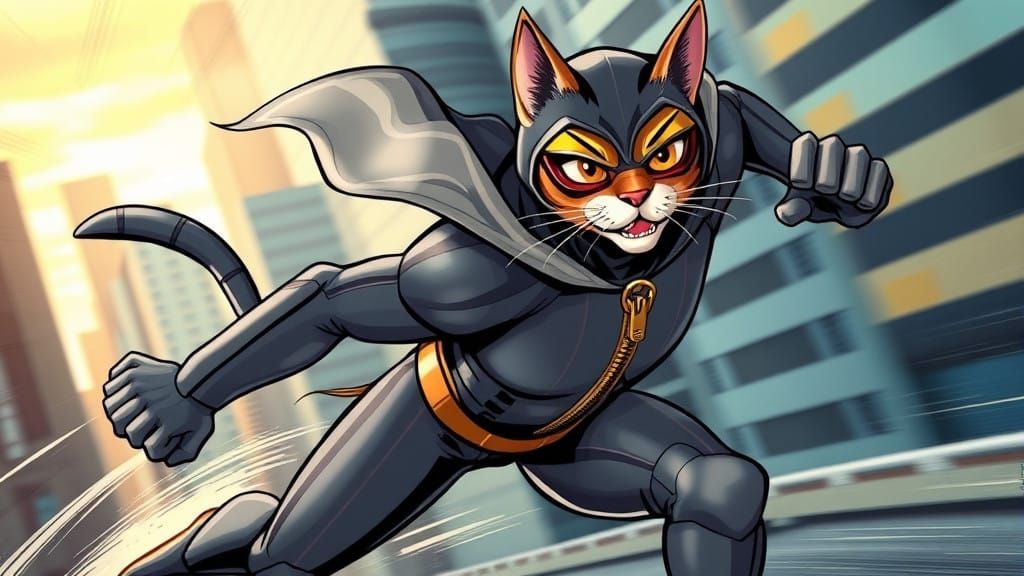Feline Superhero Speedster in Dynamic Action Pose