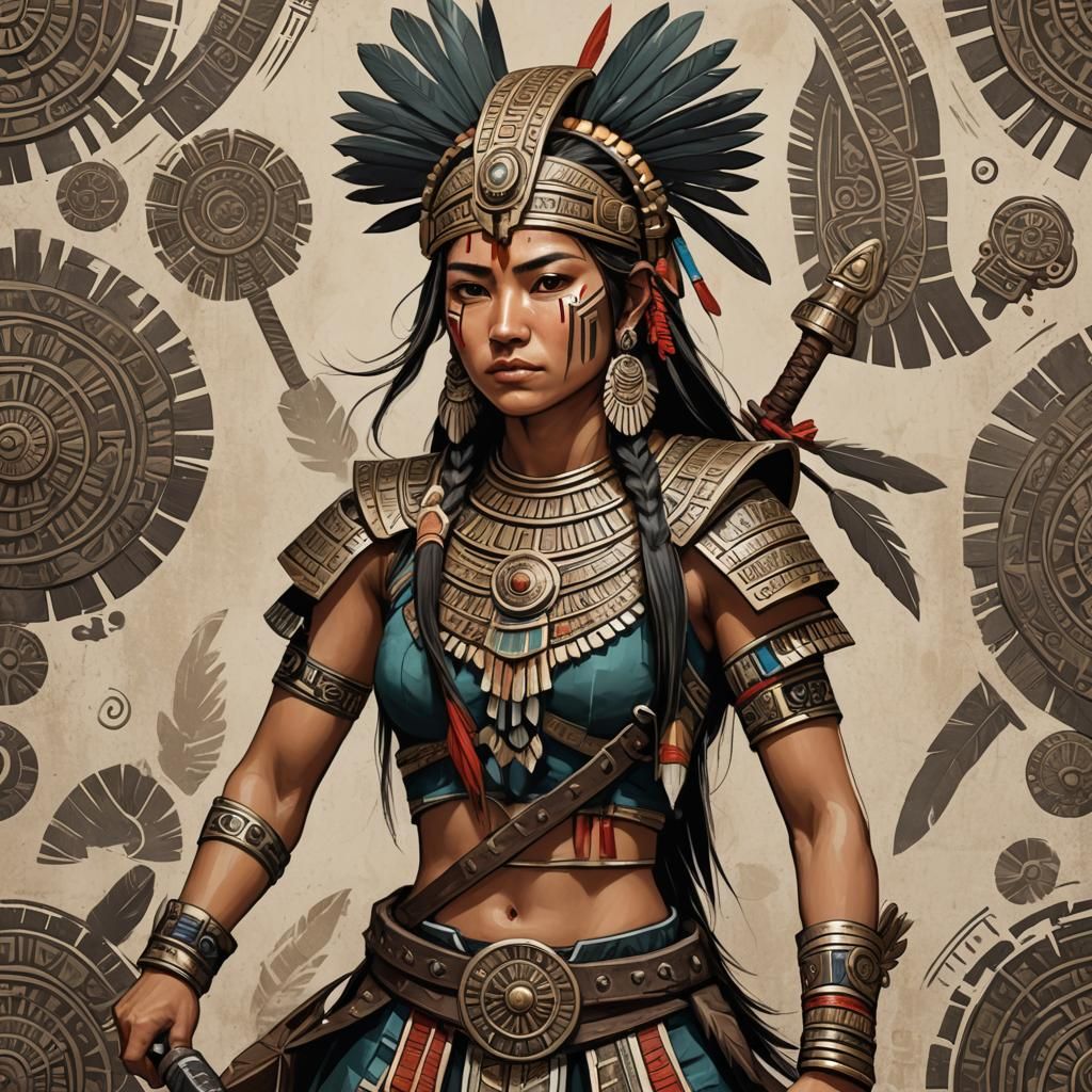 Aztec-Asian Female Warrior in Samurai Armor
