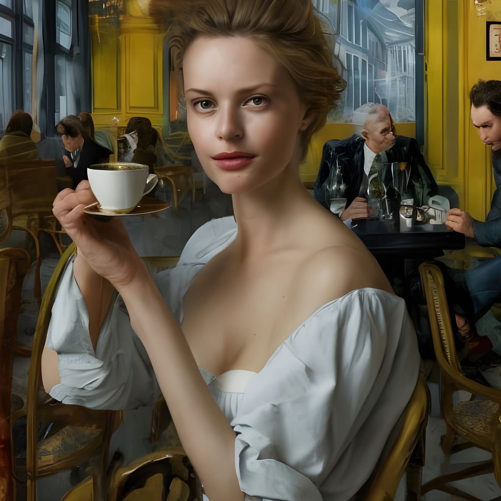 Beautiful Woman in Cafe: Golden Age Illustration