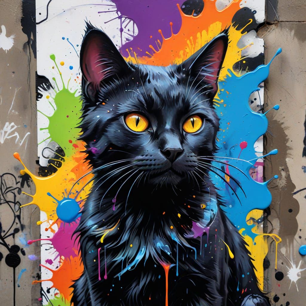 Vibrant Street Art Cat in Splendid Graffiti Style