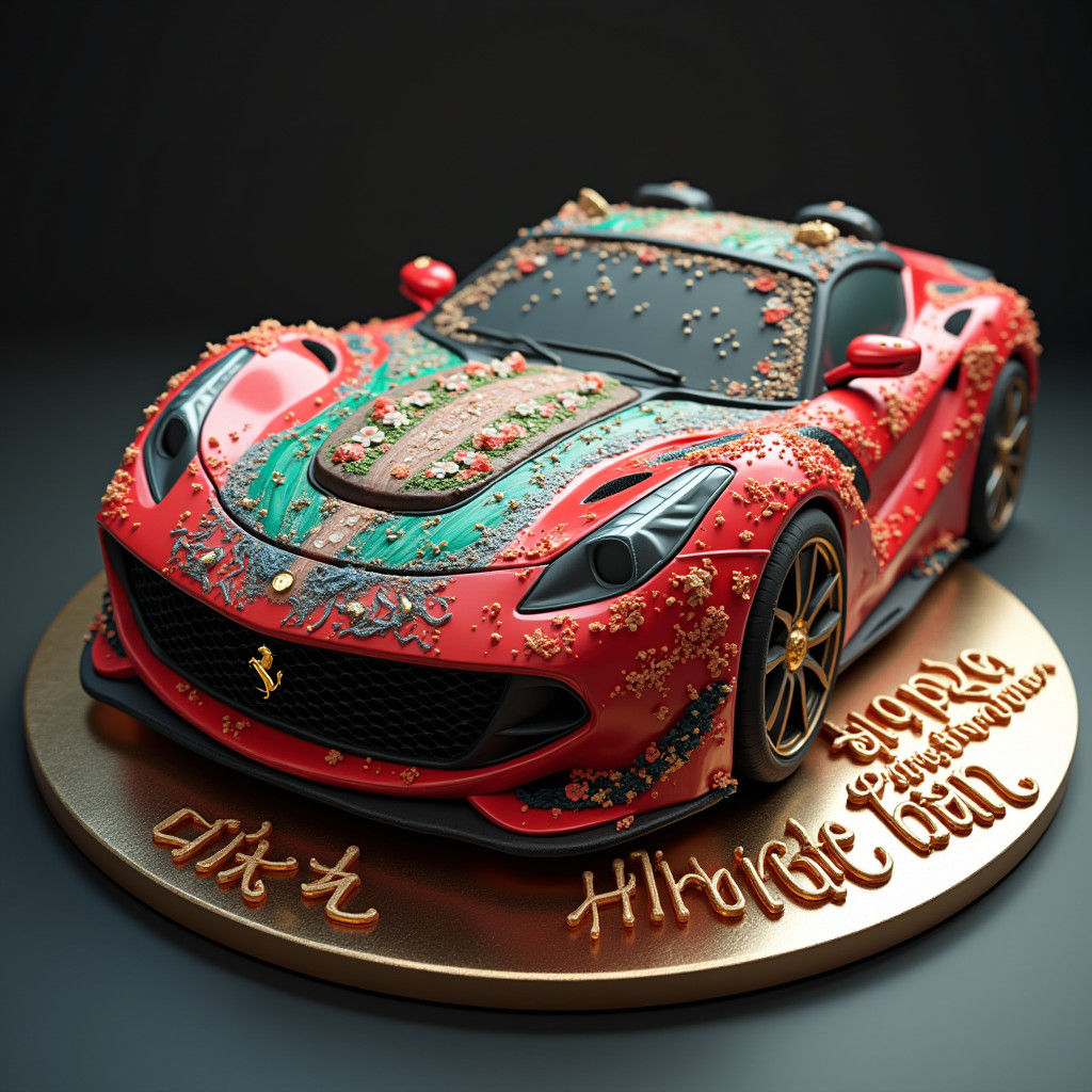 Ferrari Birthday Cake: 3D Rendered High-Concept Art