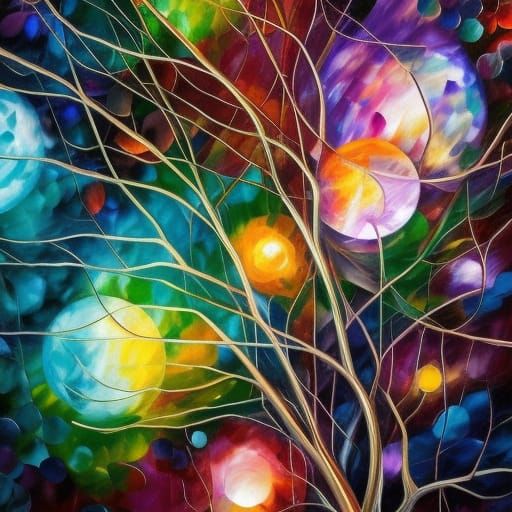 Cosmic Glass Tree with Magical Orbs