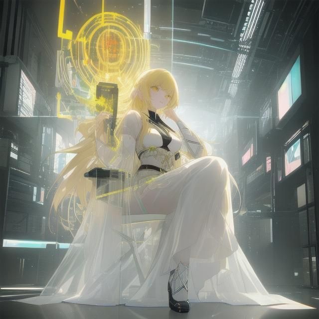 Blonde Woman with Runic Tattoos in Anime Style